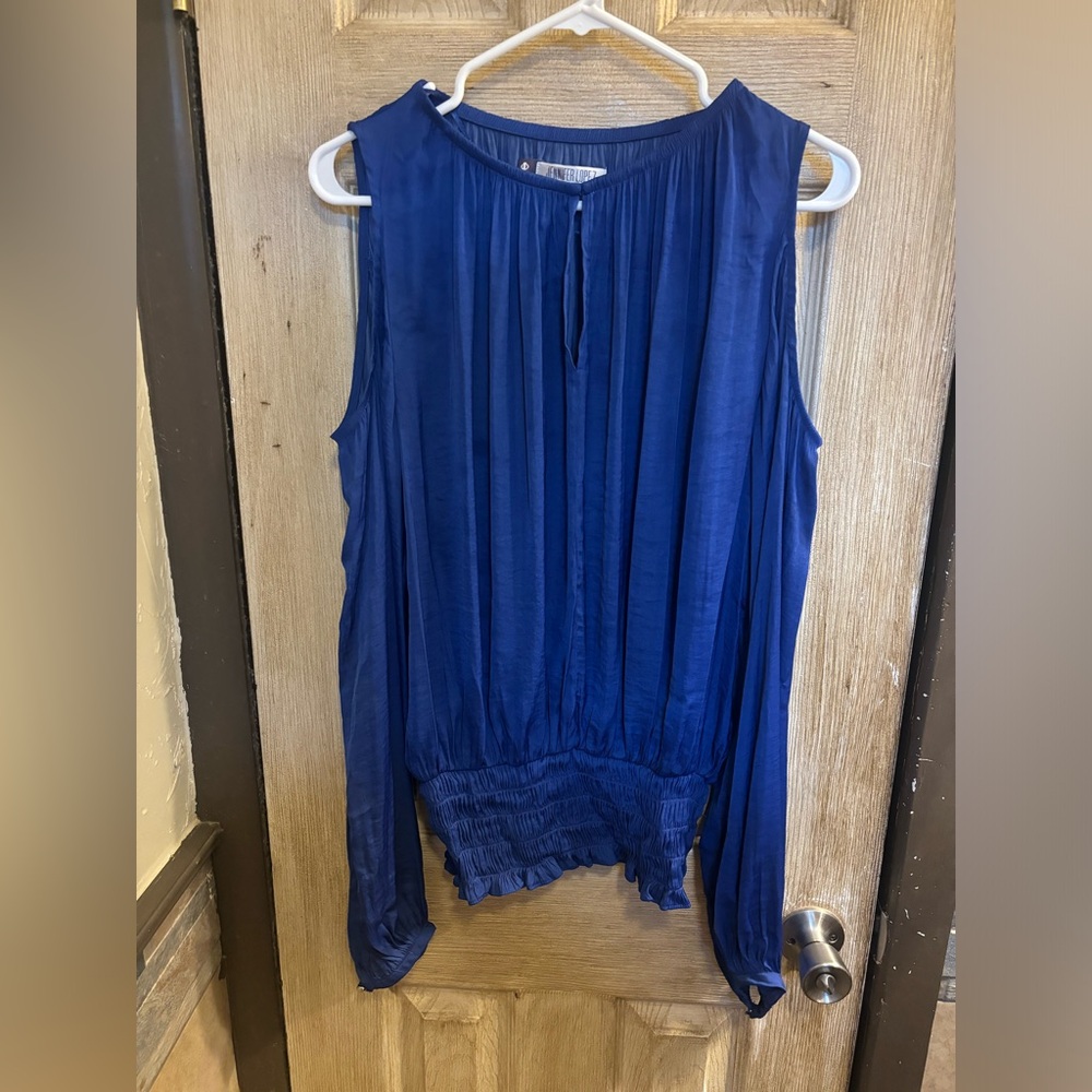 Jennifer Lopez Royal Blue Sleeveless Pleated Blouse